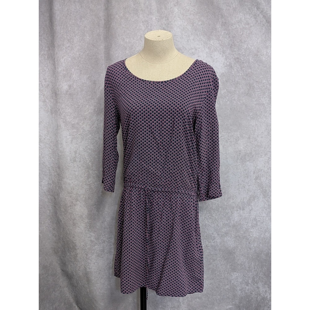 Banana Republic Womens Small Navy Pink Geometric Drop Waist 3/4 Sleeve Dress